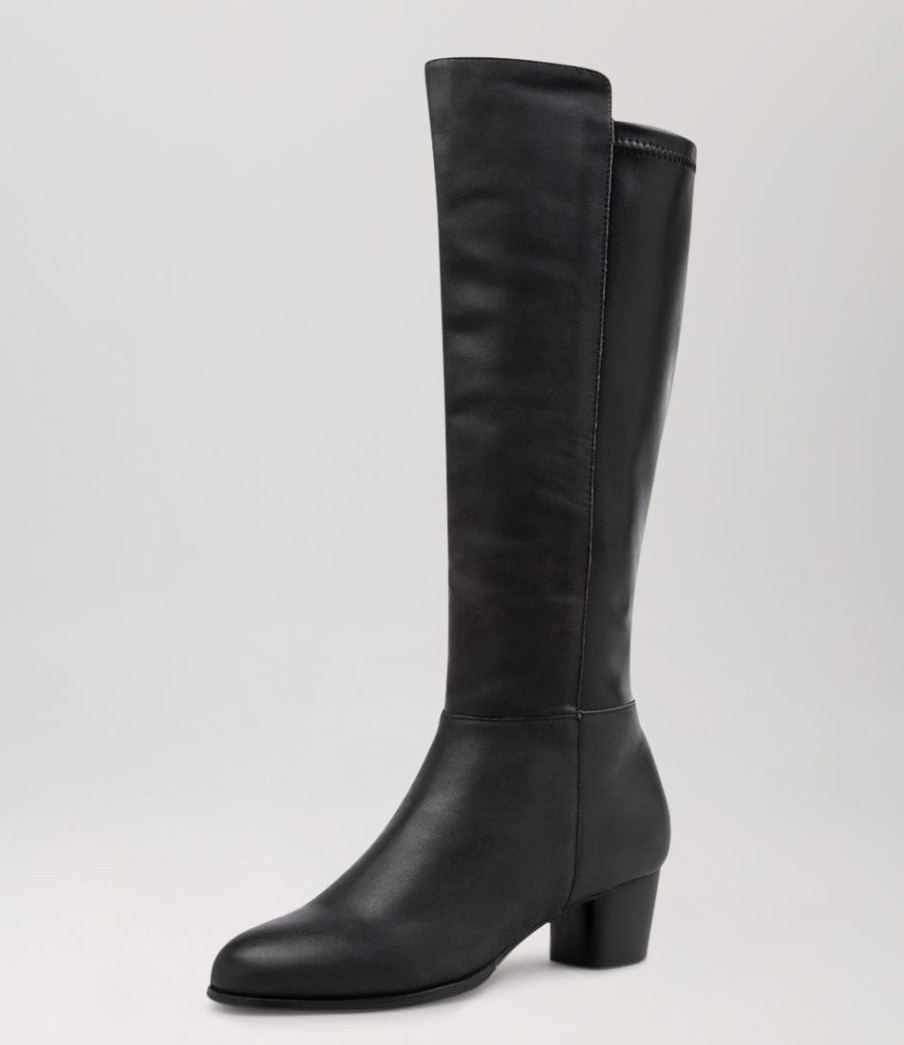 Shoes ZIERA | Gentrys W Black Leather Stretch Knee High Boots