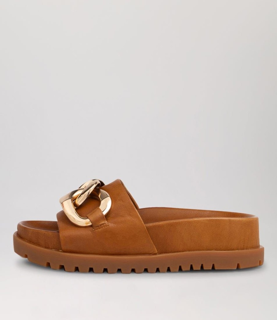 Shoes DJANGO & JULIETTE | Ubecca Toffee Leather Slides