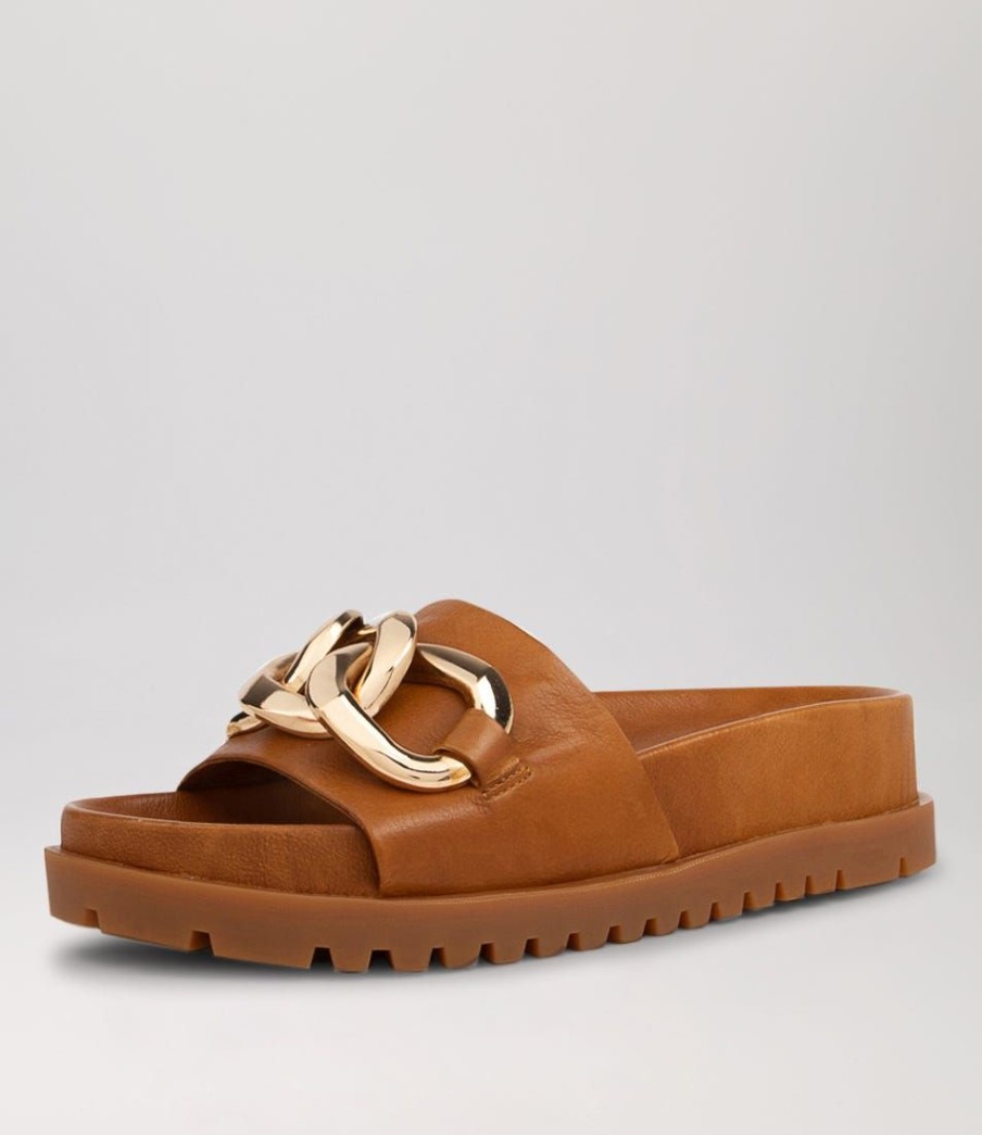 Shoes DJANGO & JULIETTE | Ubecca Toffee Leather Slides