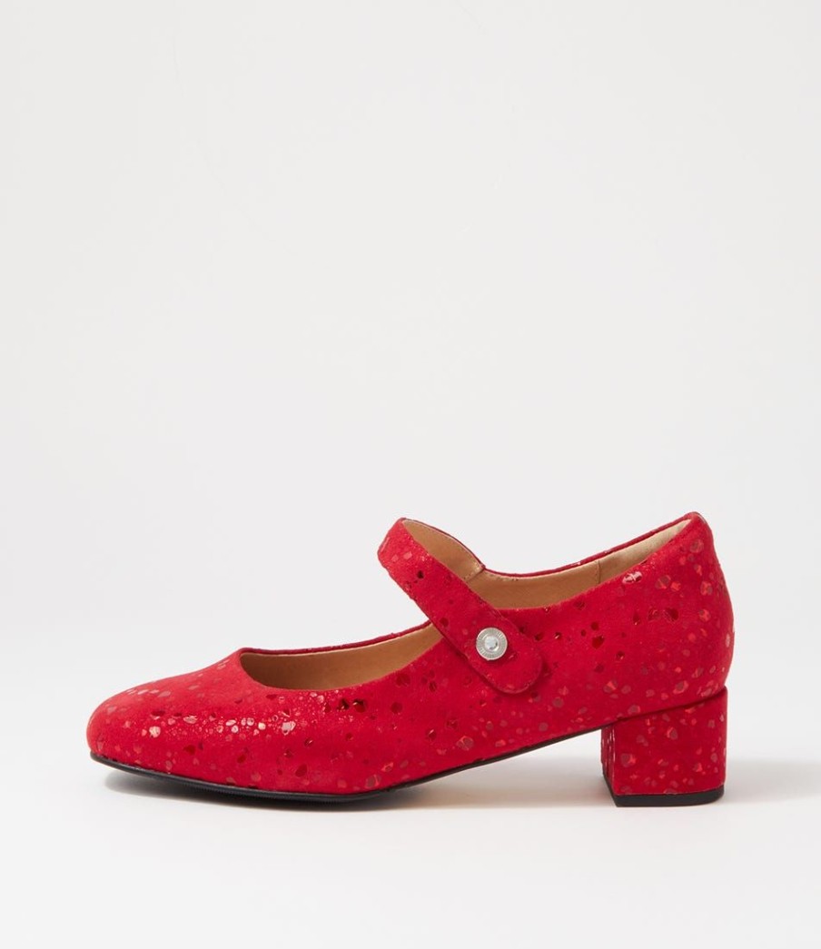 Shoes ZIERA | Kitty W Red Sparkle Suede Mary Jane Heels