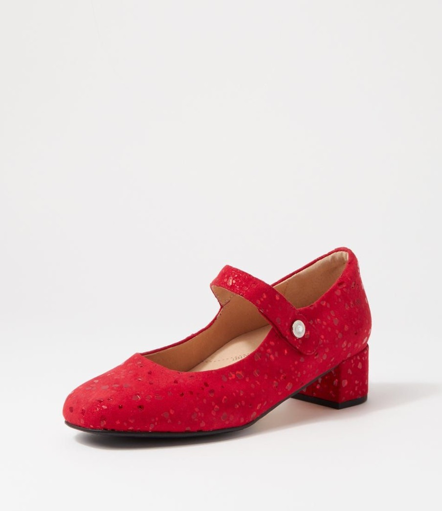 Shoes ZIERA | Kitty W Red Sparkle Suede Mary Jane Heels