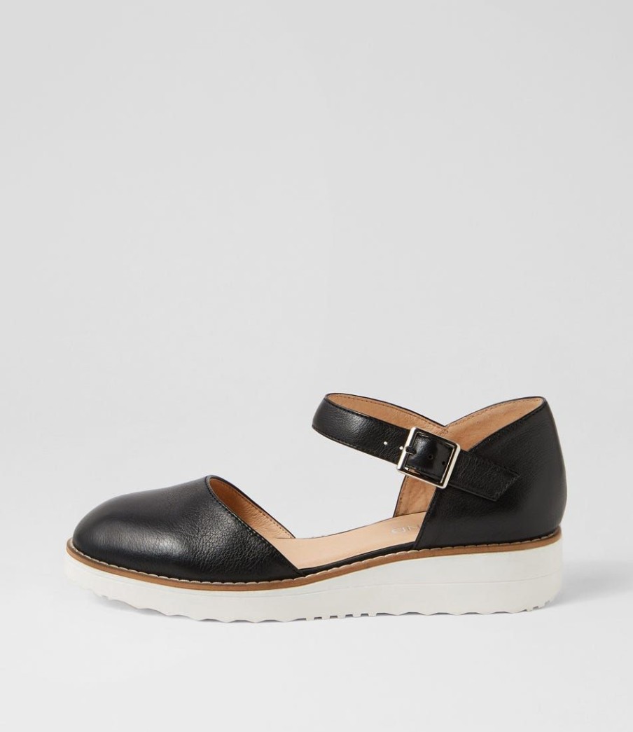 Shoes TOP END | Olvero Black White Leather Flat Shoes