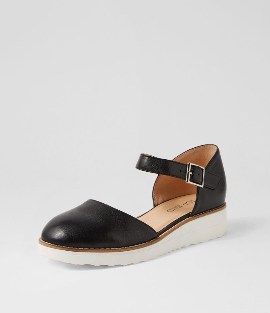 Shoes TOP END | Olvero Black White Leather Flat Shoes