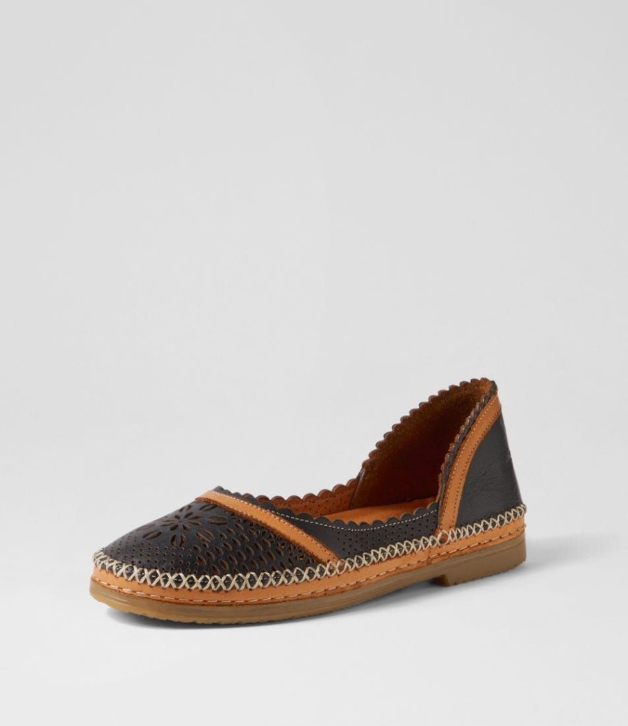 Shoes DIANA FERRARI | Bentoon Black Tan Leather Ballet Flats