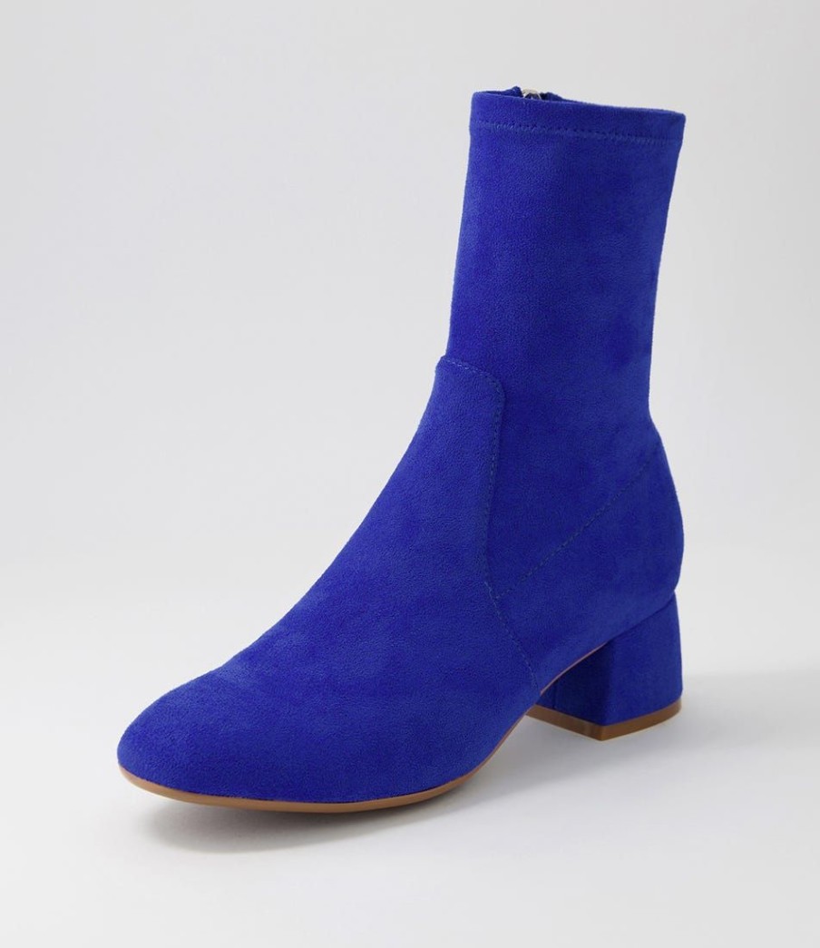 Shoes DJANGO & JULIETTE | Checkie Electric Blue Stretch Microsuede Ankle Boots