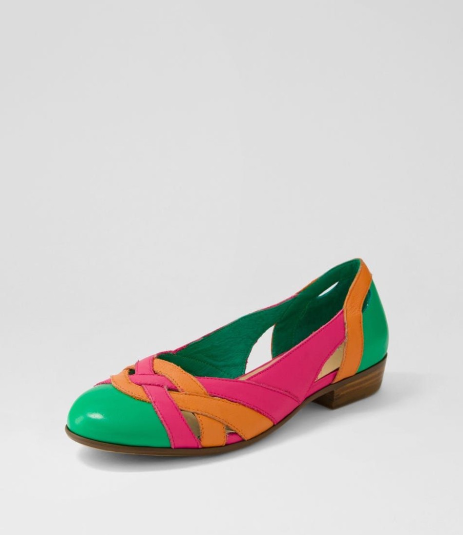 Shoes DJANGO & JULIETTE | Doddo Bright Emerald Orange Multi Ballet Flats