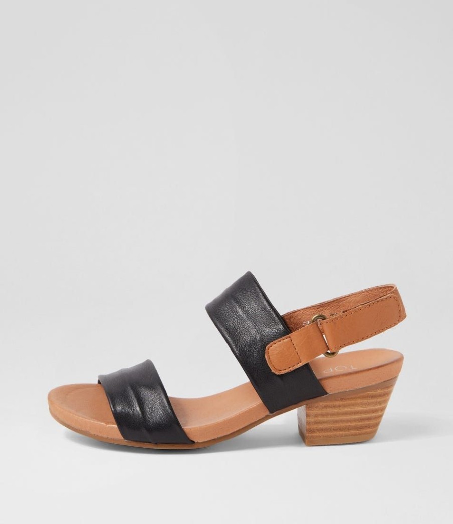 Shoes TOP END | Cartha Black Dark Tan Leather Sandals