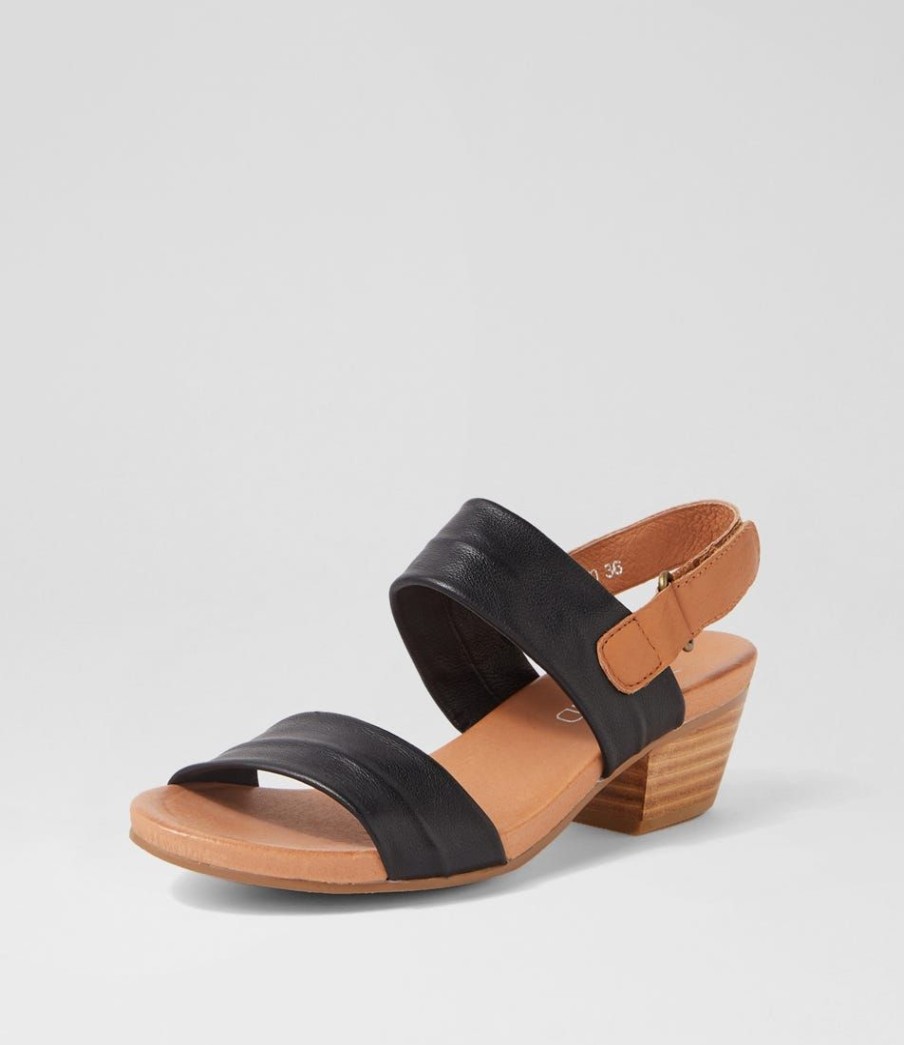 Shoes TOP END | Cartha Black Dark Tan Leather Sandals