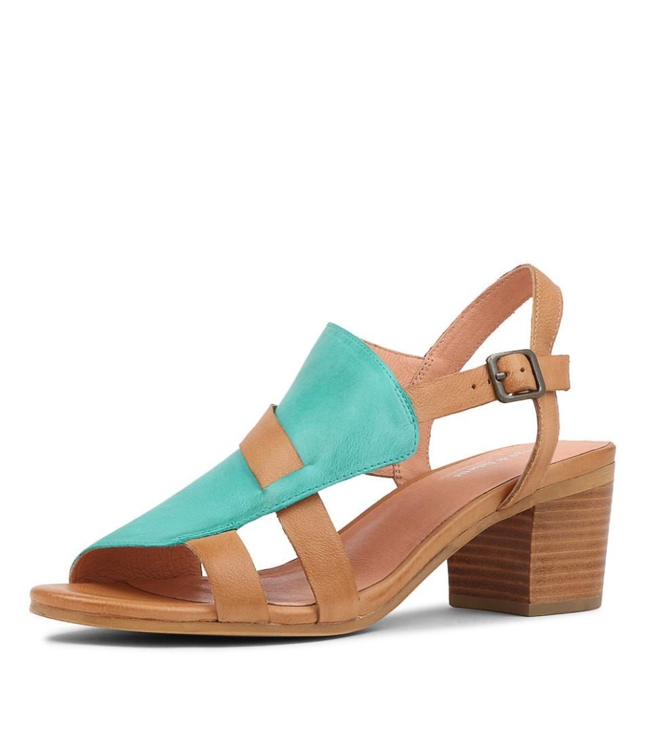 Shoes DJANGO & JULIETTE | Baltimore Lrg Lt Emerald Dk Tan Leather Sandals