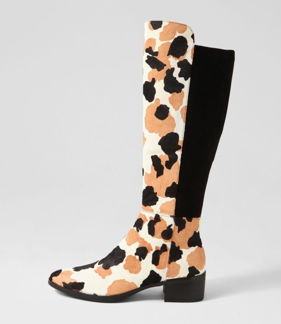 Shoes DJANGO & JULIETTE | Tetley Black Tan Pony Stretch Microsuede Knee High Boots