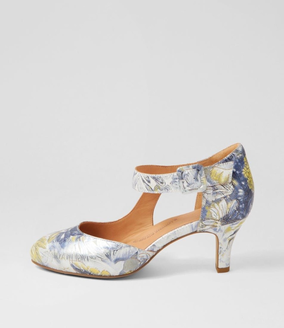 Shoes ZIERA | Timon Xw Navy Silver Floral Leather Heels