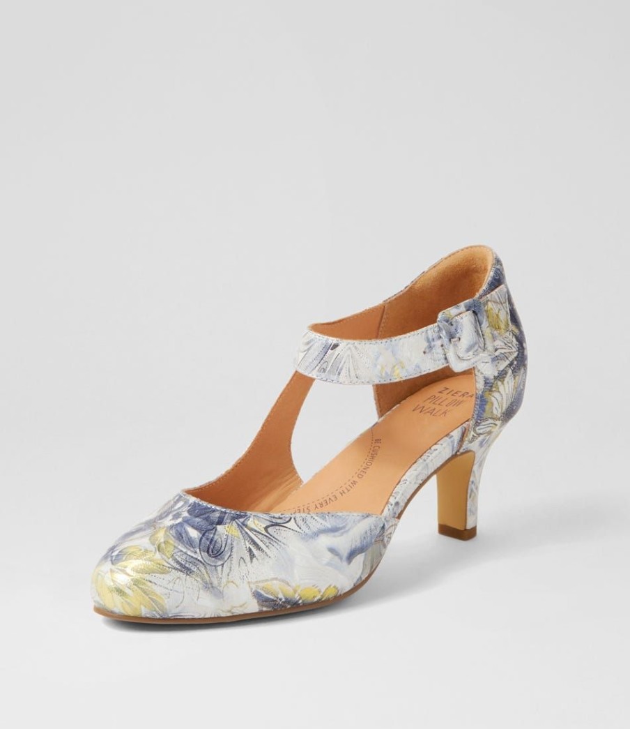 Shoes ZIERA | Timon Xw Navy Silver Floral Leather Heels