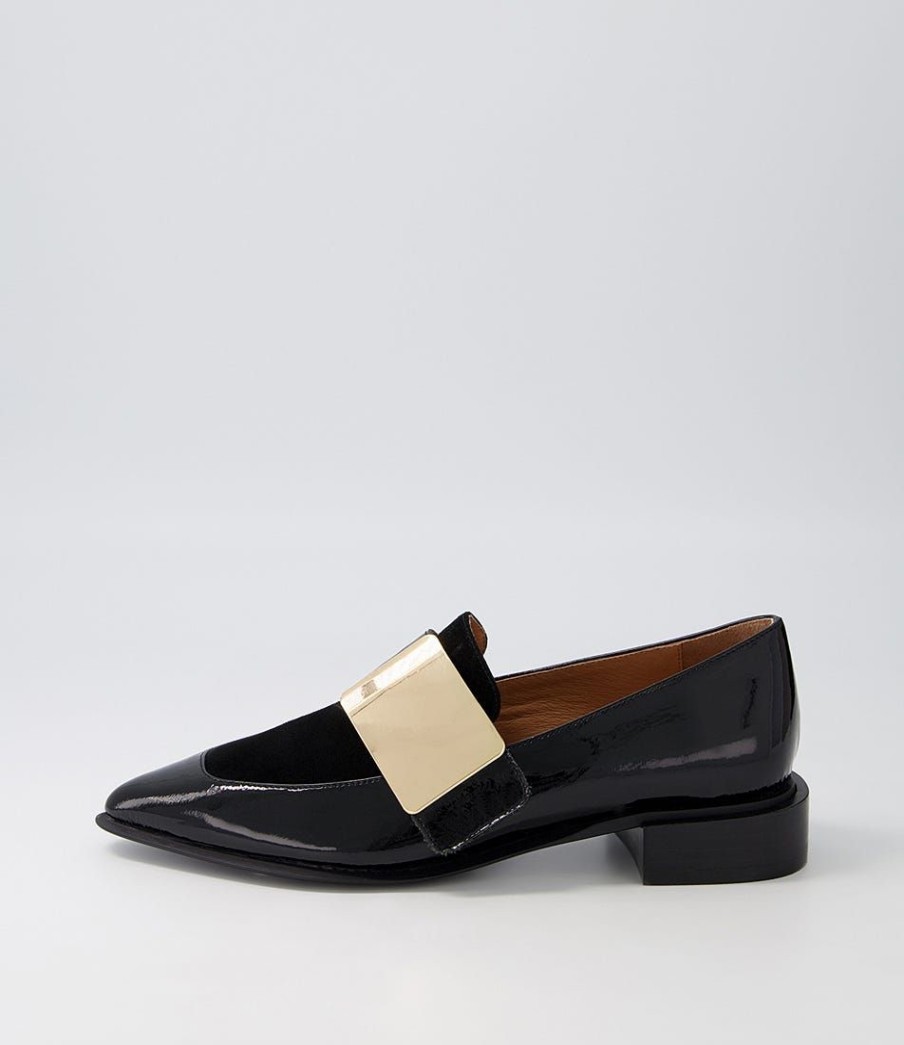 Shoes DJANGO & JULIETTE | Ering Black Gold Patent Suede Loafers