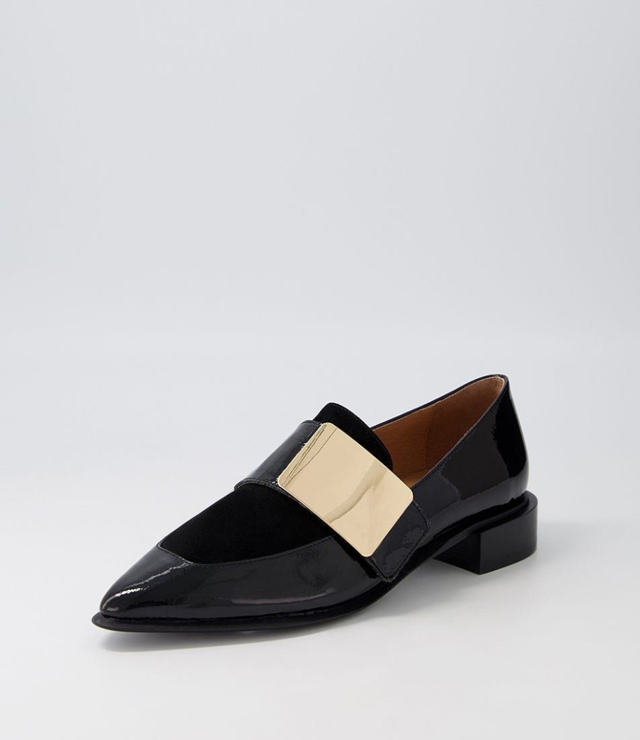 Shoes DJANGO & JULIETTE | Ering Black Gold Patent Suede Loafers