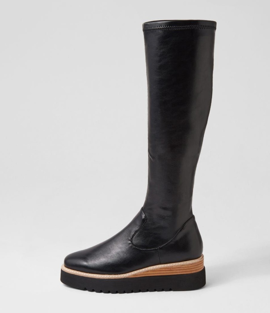 Shoes TOP END | Udoe Black Natural Veneer Stretch Knee High Boots