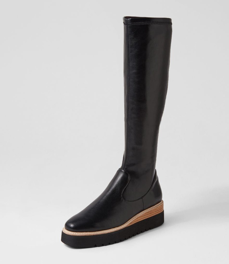 Shoes TOP END | Udoe Black Natural Veneer Stretch Knee High Boots