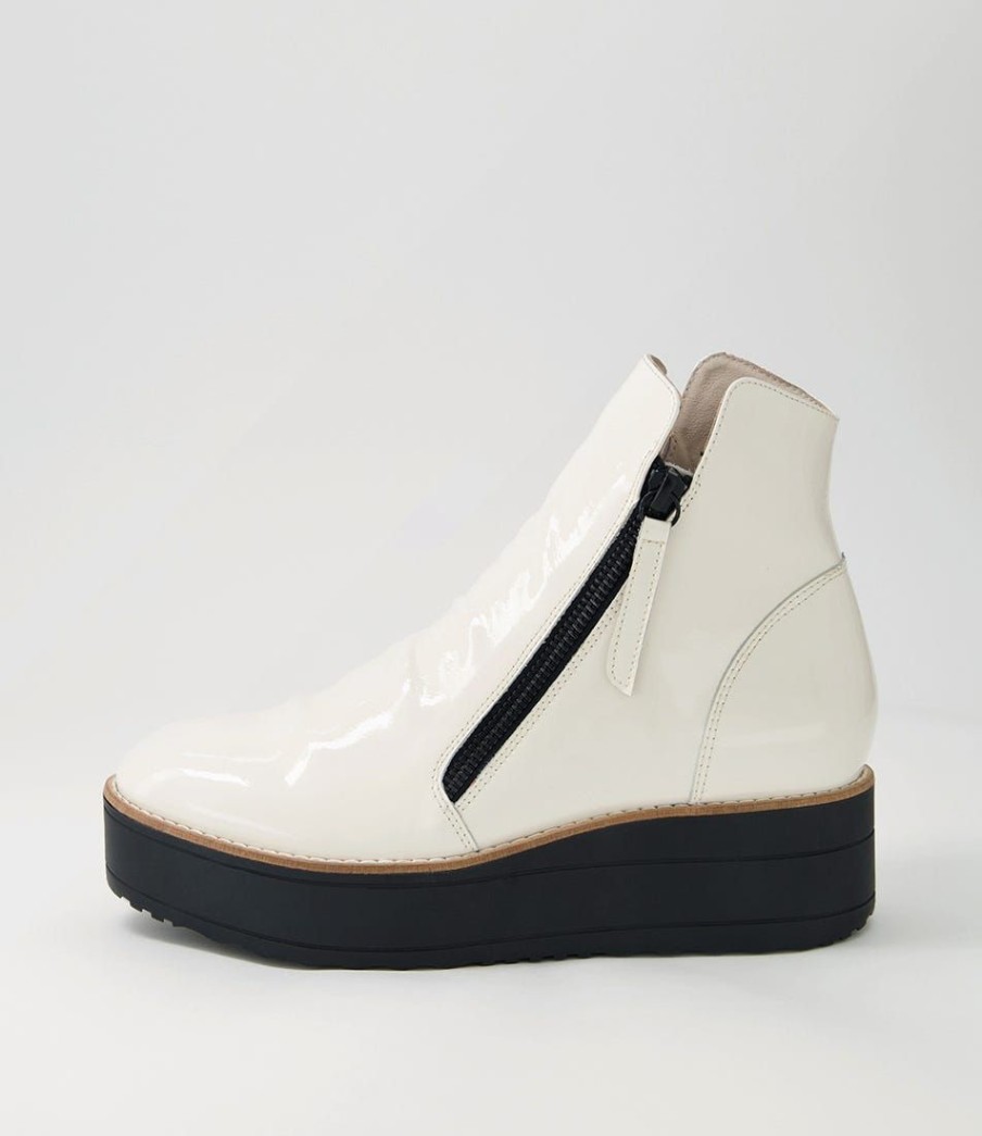 Shoes TOP END | Nene Off White Black Patent Leather Ankle Boots