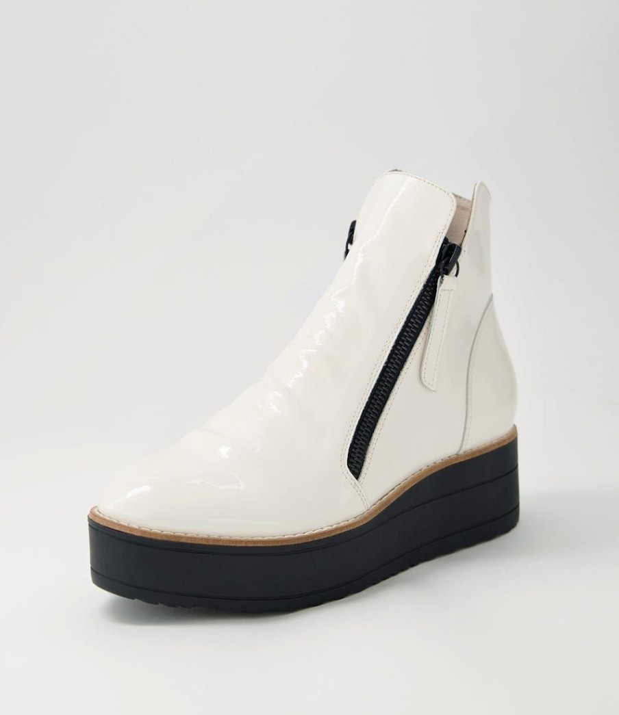 Shoes TOP END | Nene Off White Black Patent Leather Ankle Boots