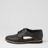 Shoes ROLLIE | Sidecut Punch All Black Leather Lace Up Flats