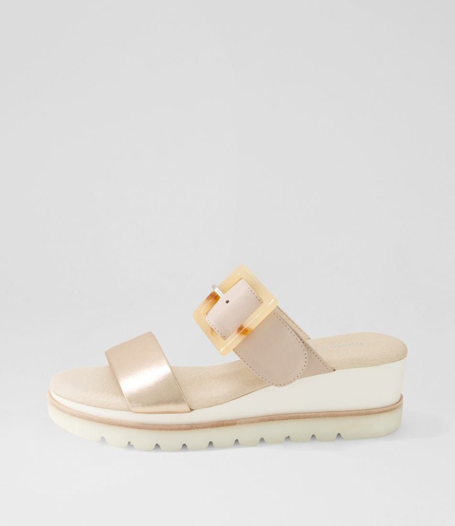 Shoes DJANGO & JULIETTE | Wabigail Pl Rose Gold Dusty Pink Leather Slides