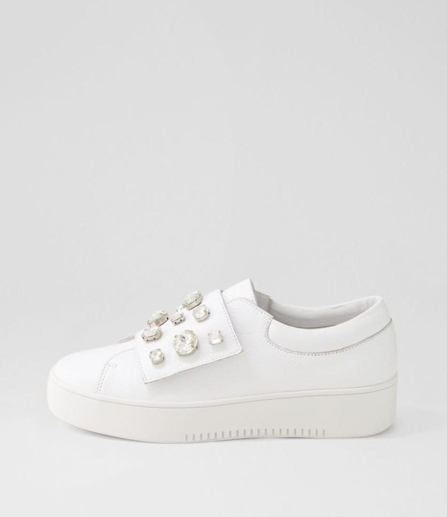 Shoes DJANGO & JULIETTE | Lunit White Silver Jewels Leather Sneakers