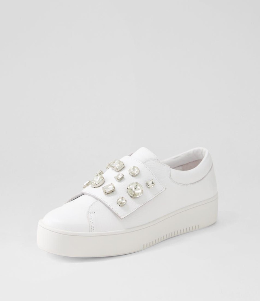 Shoes DJANGO & JULIETTE | Lunit White Silver Jewels Leather Sneakers