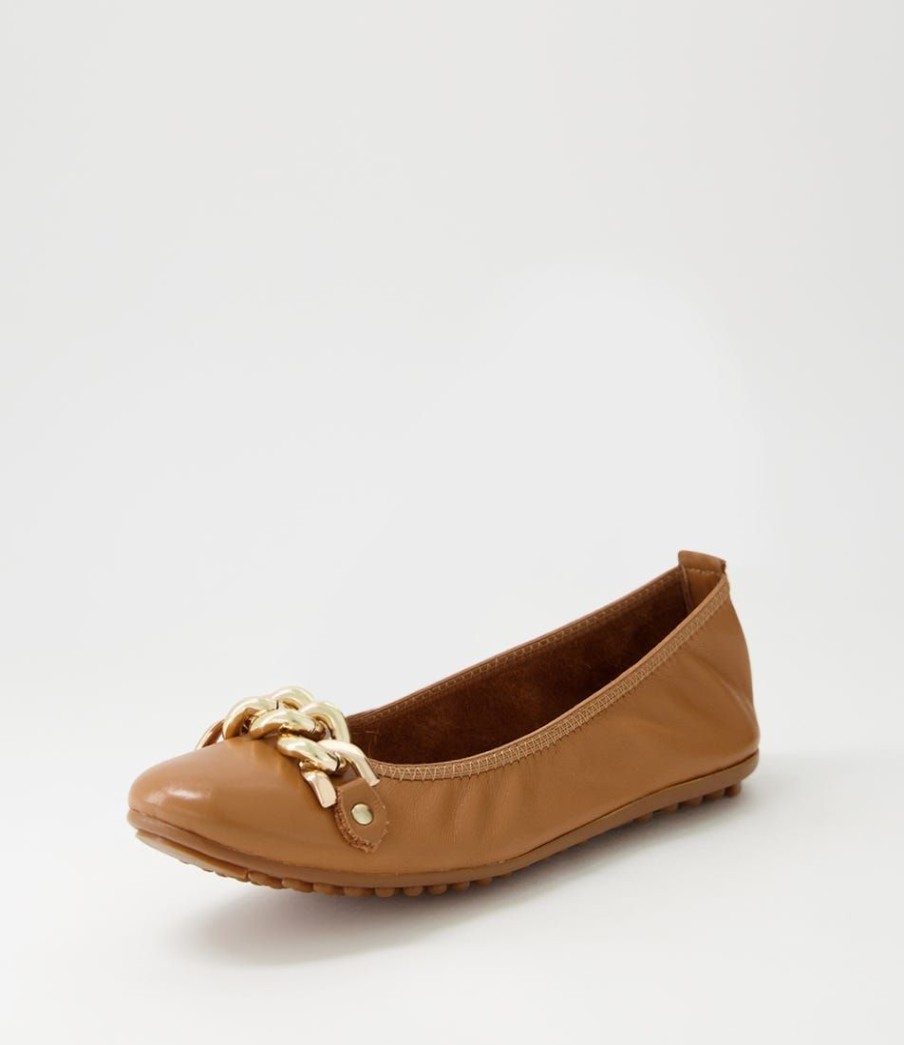 Shoes DJANGO & JULIETTE | Berle Dark Tan Leather Ballet Flats