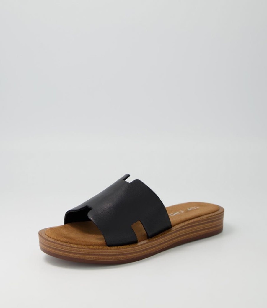 Shoes TOP END | Fando Black Leather Slides Ns