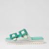 Shoes DJANGO & JULIETTE | Savi Aqua Print Leather Buckle Slides