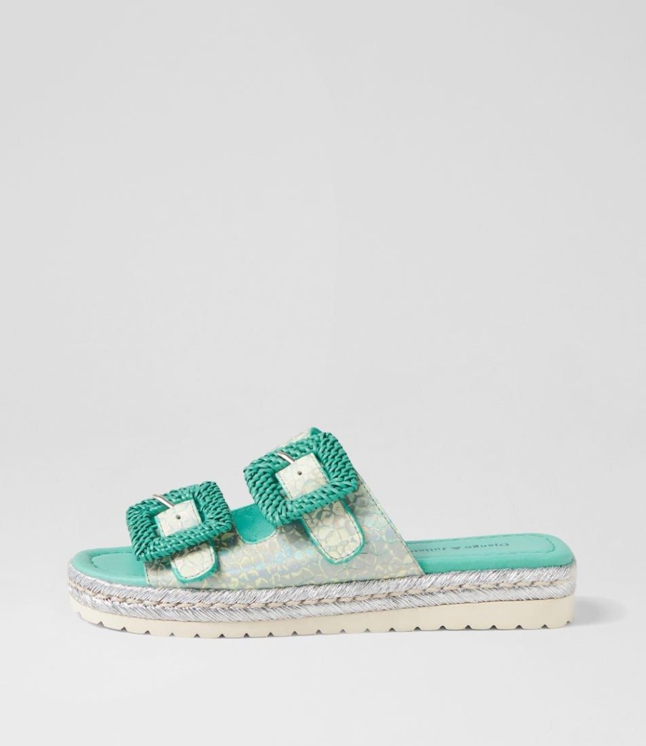 Shoes DJANGO & JULIETTE | Savi Aqua Print Leather Buckle Slides