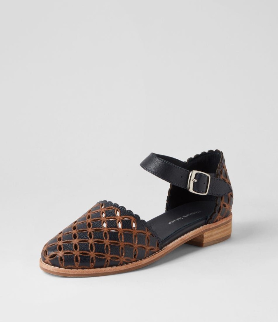 Shoes DJANGO & JULIETTE | Ashby Navy Tan Leather Flat Shoes