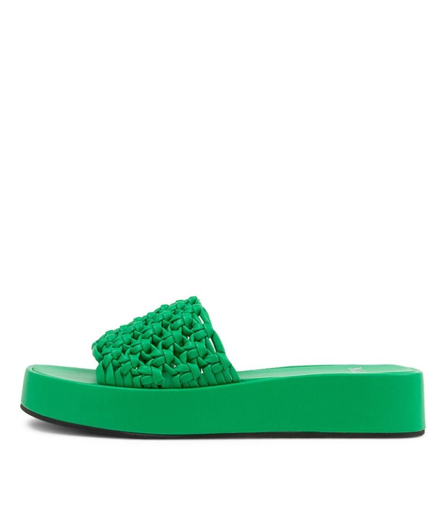 Shoes MOLLINI | Garen Bright Green Weave Slides