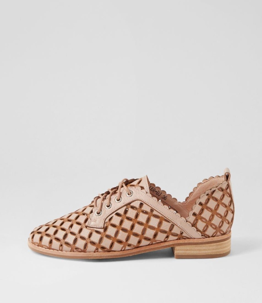 Shoes DJANGO & JULIETTE | Allosier Nude Tan Leather Lace Up Flats