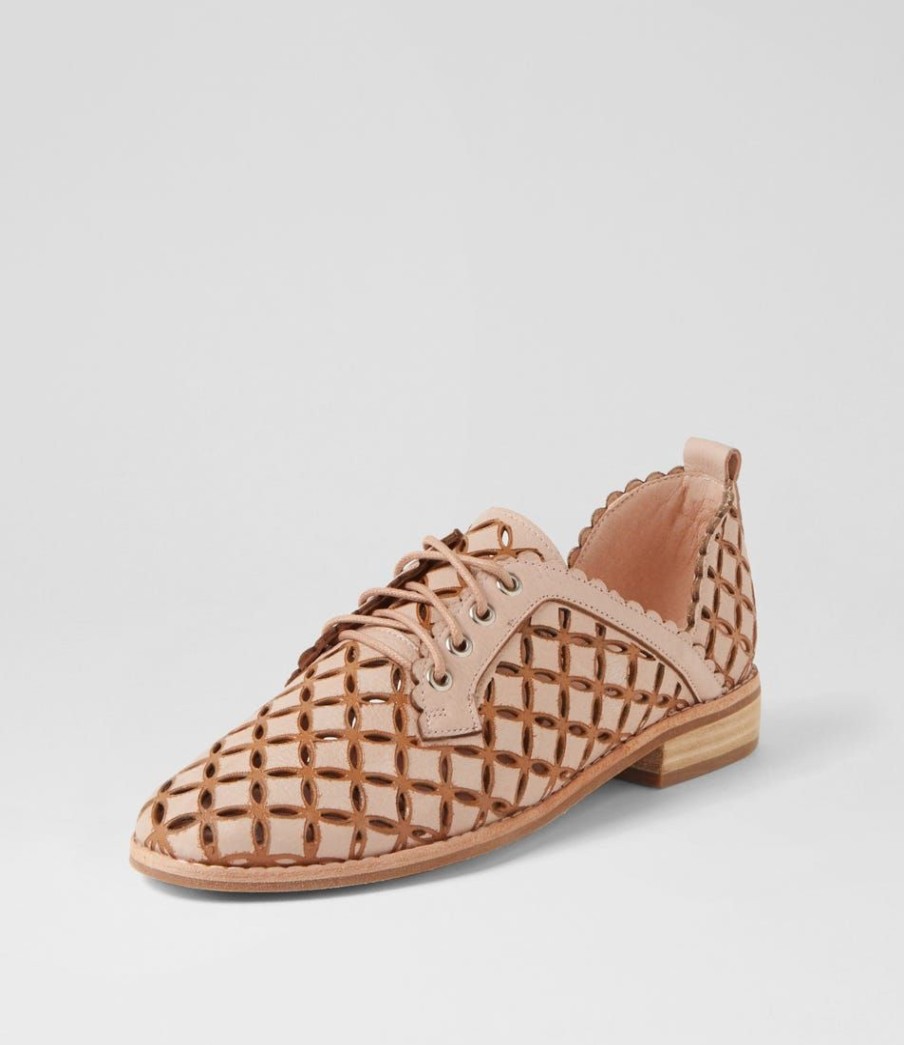 Shoes DJANGO & JULIETTE | Allosier Nude Tan Leather Lace Up Flats