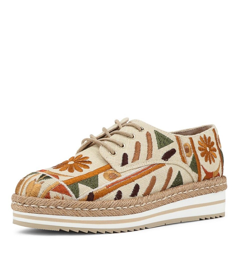 Shoes DJANGO & JULIETTE | Eddison Natural Multi Fabric Lace Up Flats