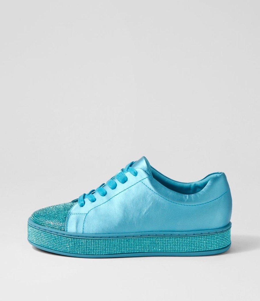 Shoes TOP END | Purity Blue Satin Metallic Leather Jewels Sneakers