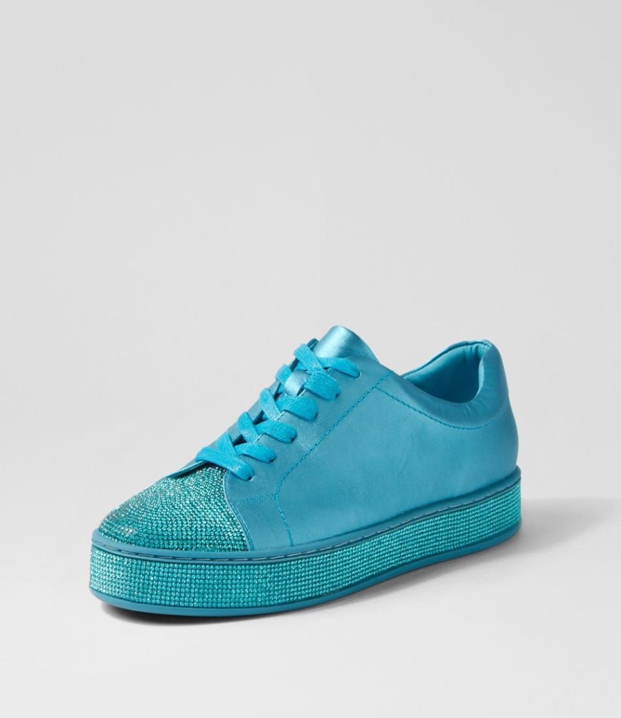 Shoes TOP END | Purity Blue Satin Metallic Leather Jewels Sneakers