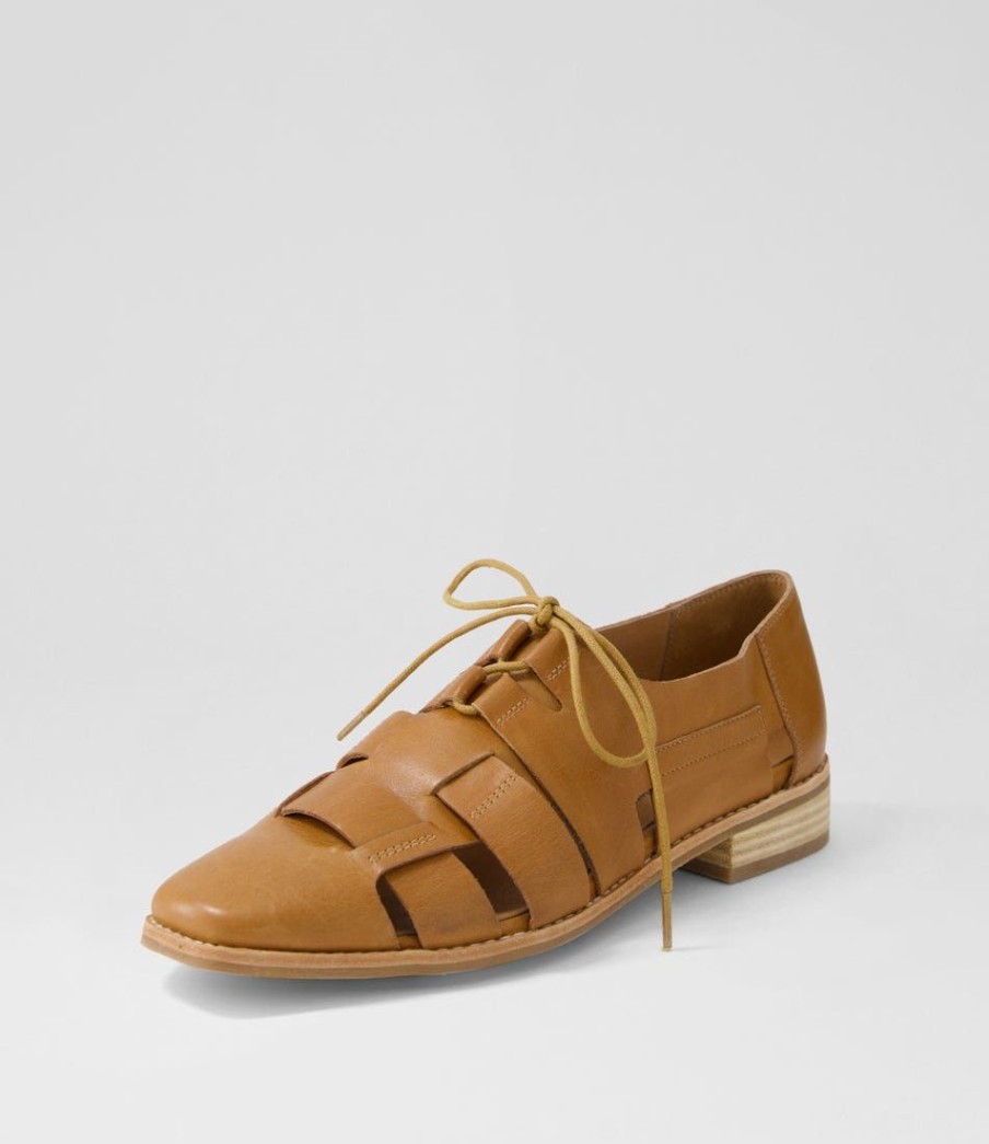 Shoes DJANGO & JULIETTE | Alisane Tan Leather Lace Up Flats