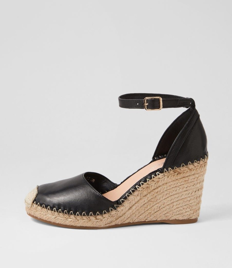 Shoes TOP END | Malka Black Natural Rope Leather Heels