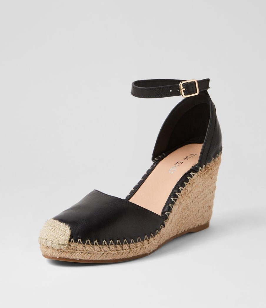 Shoes TOP END | Malka Black Natural Rope Leather Heels