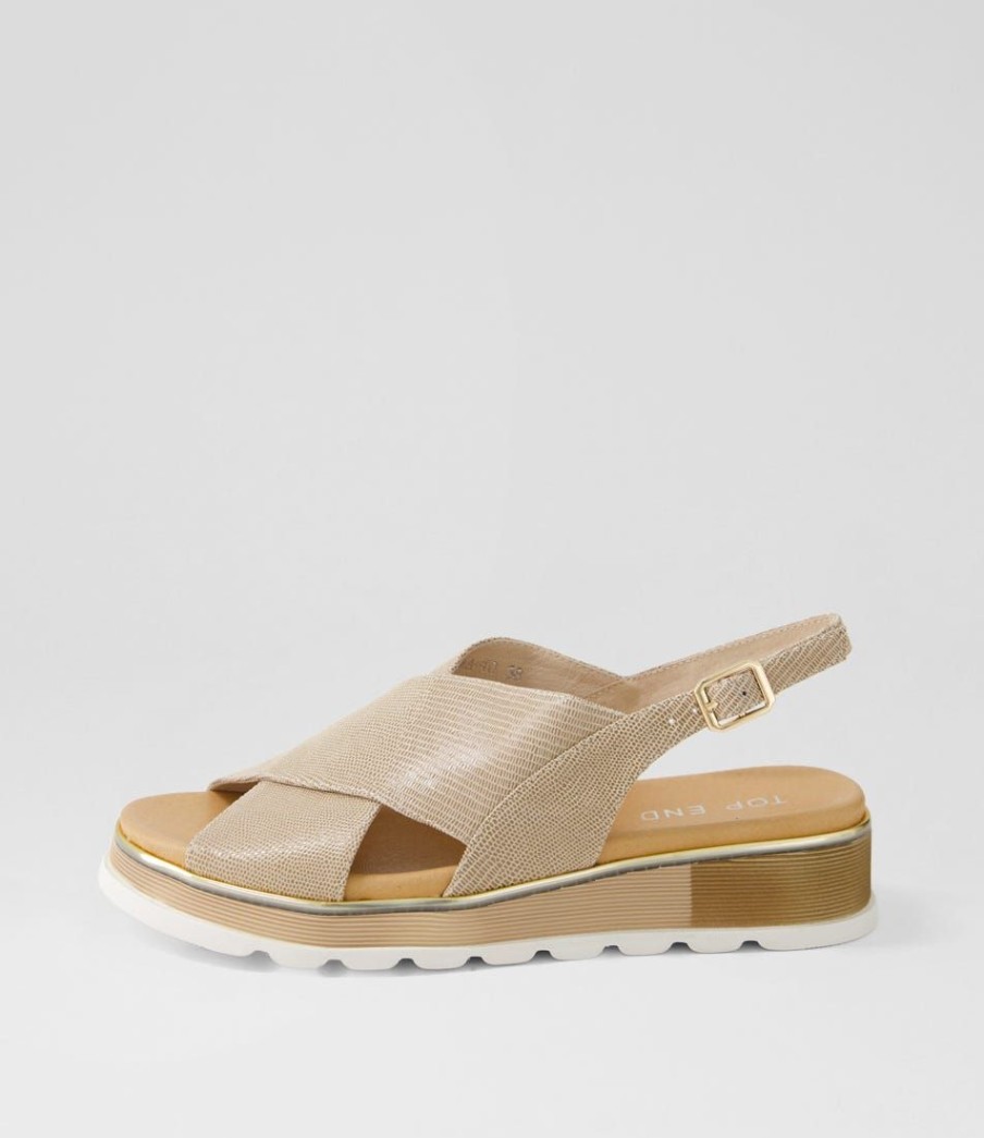 Shoes TOP END | Ulrika Taupe Lizard Leather Sandals