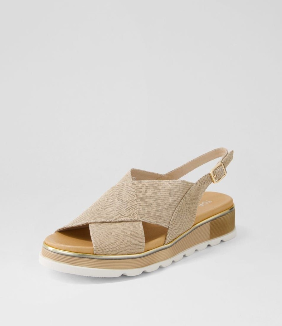 Shoes TOP END | Ulrika Taupe Lizard Leather Sandals