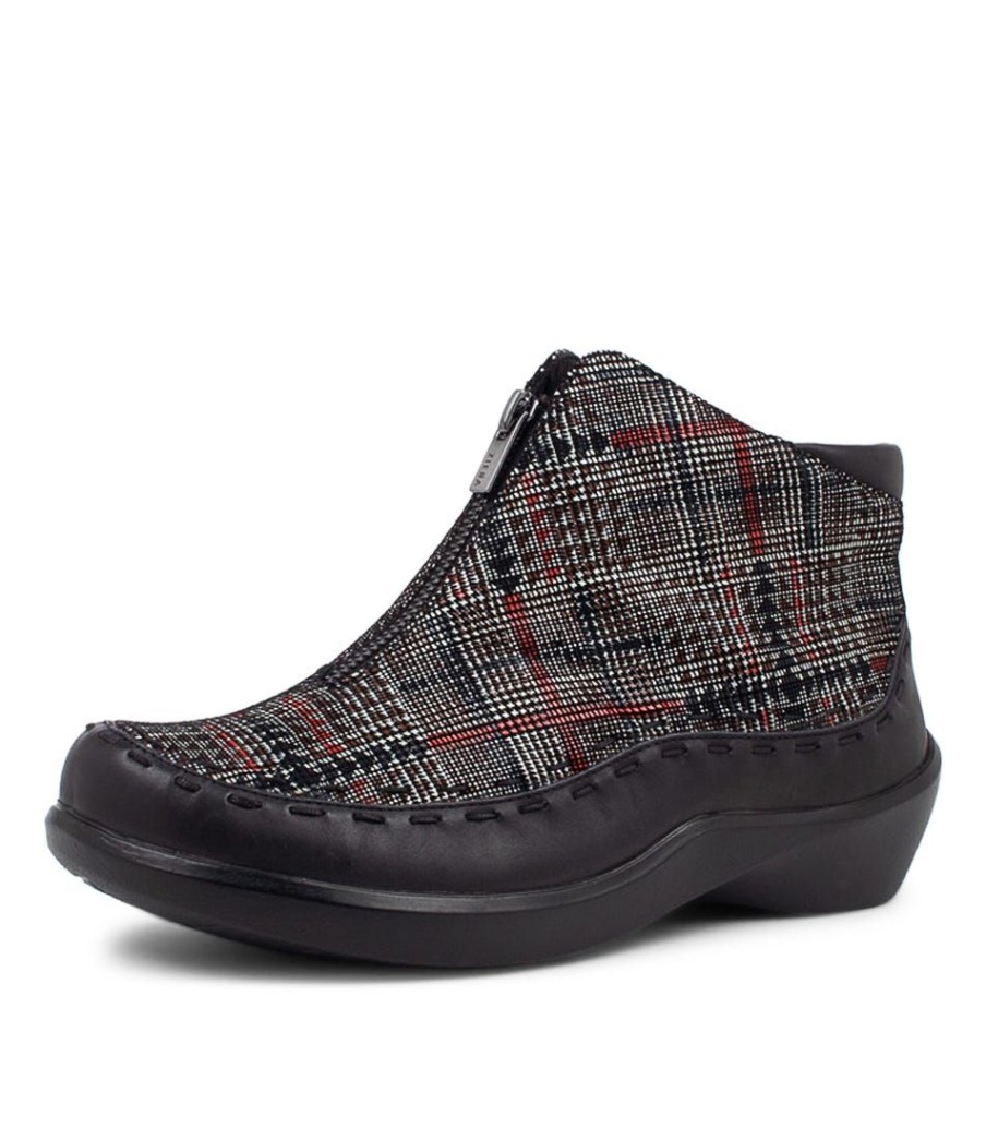 Shoes ZIERA | Anitra Xw Black Red Check Leather Ankle Boots