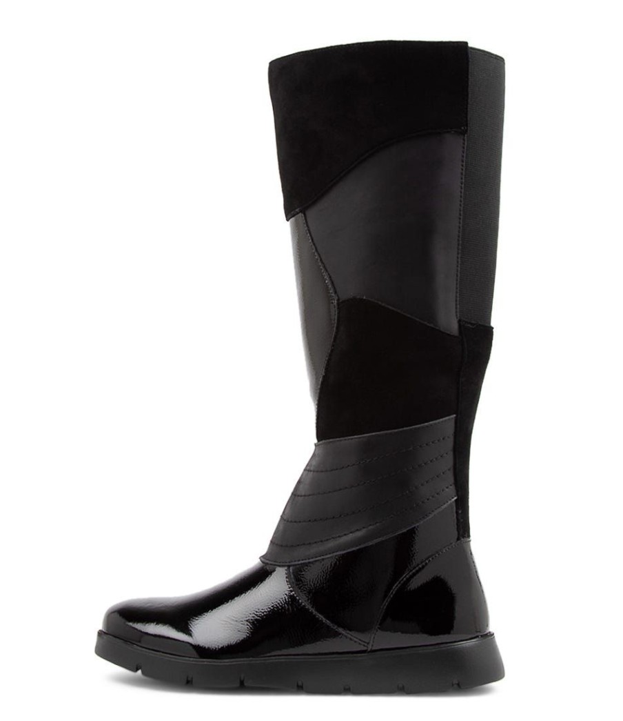 Shoes ZIERA | Marlo W Black Patent Mix Knee High Boots