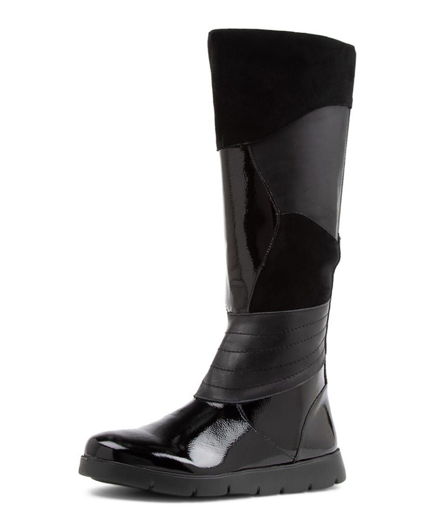 Shoes ZIERA | Marlo W Black Patent Mix Knee High Boots