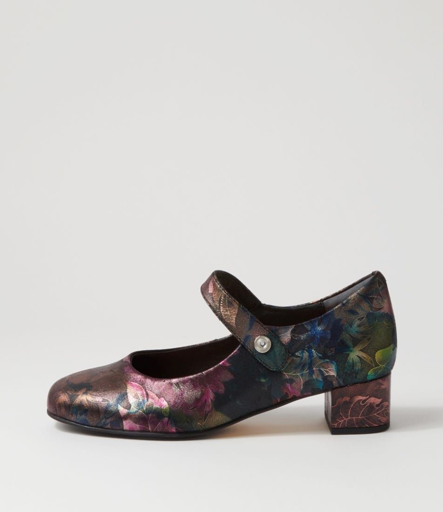 Shoes ZIERA | Kitty W Black Metal Floral Leather Heels