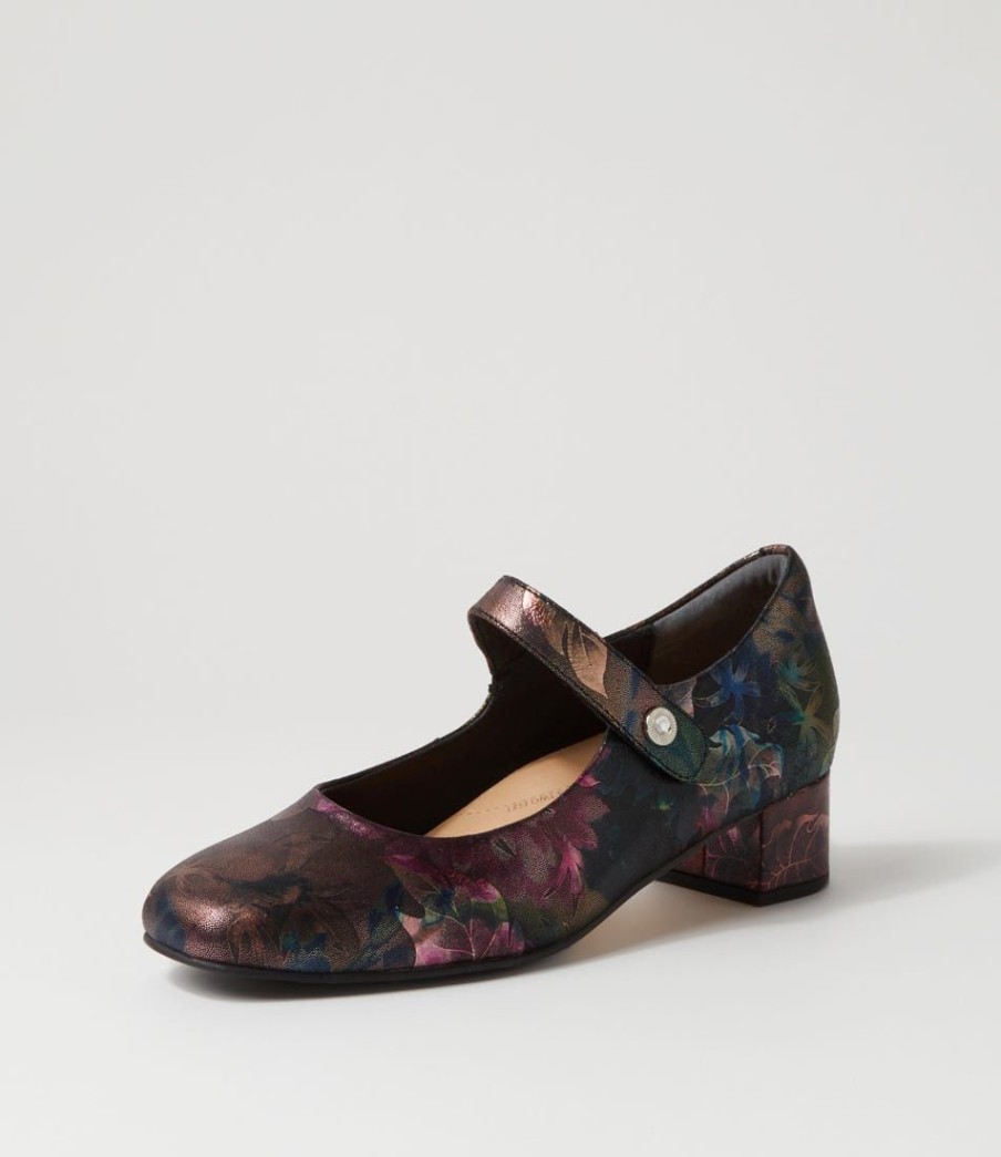 Shoes ZIERA | Kitty W Black Metal Floral Leather Heels