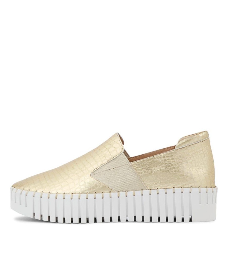 Shoes DJANGO & JULIETTE | Becca Gold Croco Leather Sneakers Ws