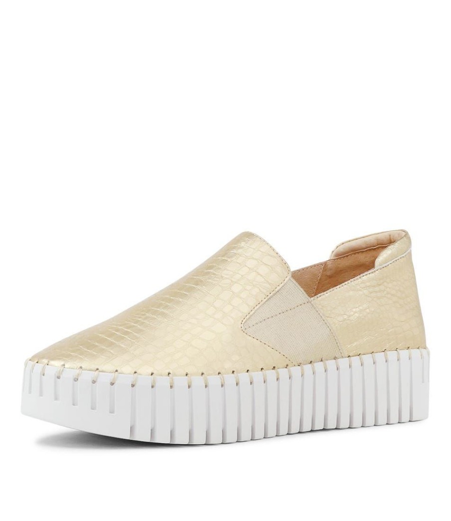 Shoes DJANGO & JULIETTE | Becca Gold Croco Leather Sneakers Ws