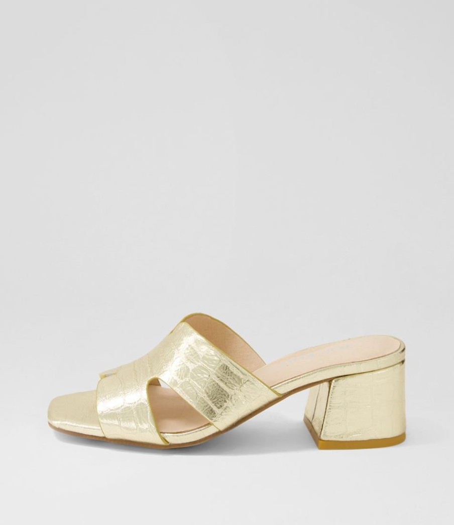 Shoes TOP END | Corlat Pale Gold Shine Croc Leather Mules